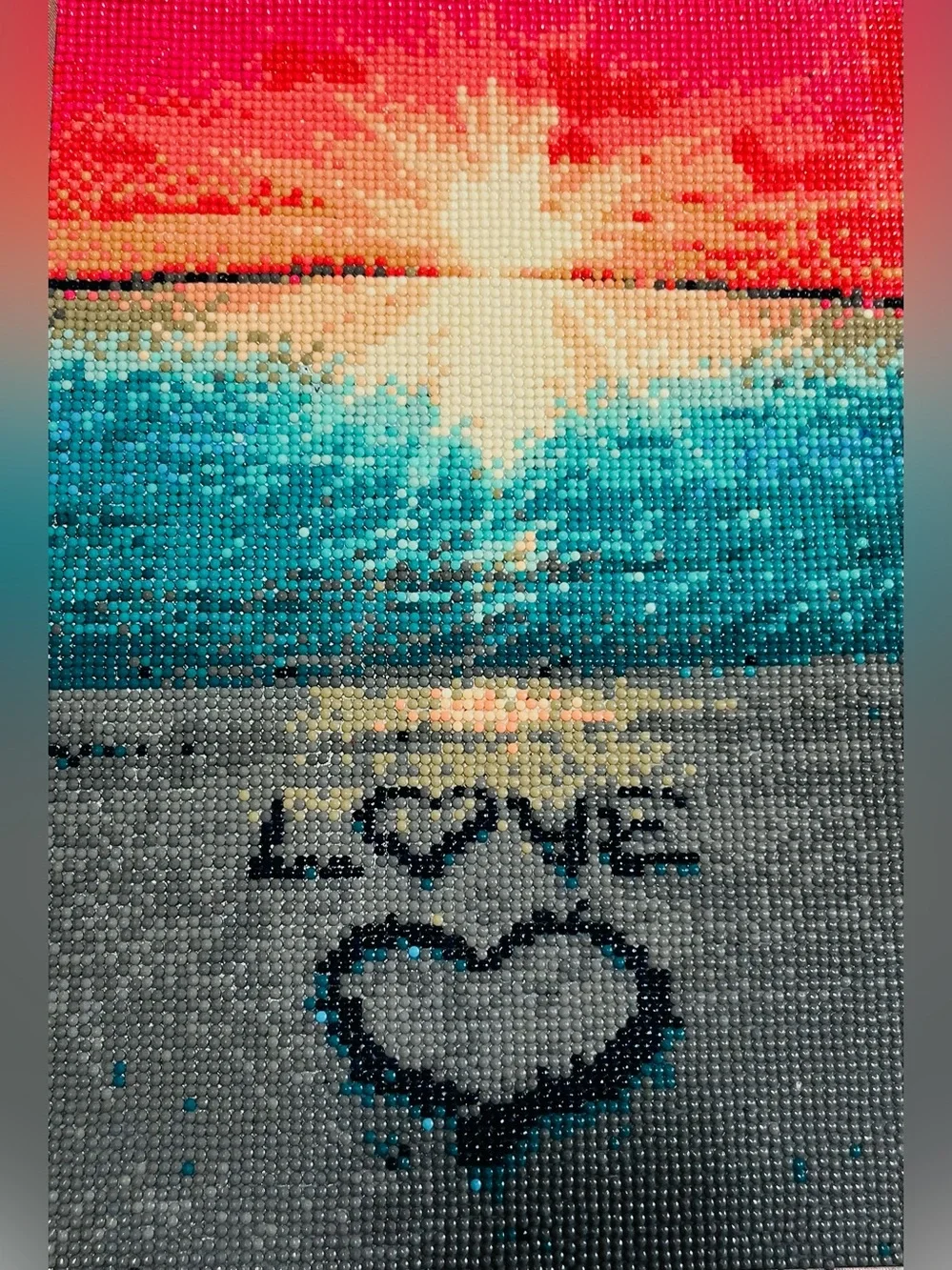 Sunset Beach Wall Decor in Coral, Teal, and Gray